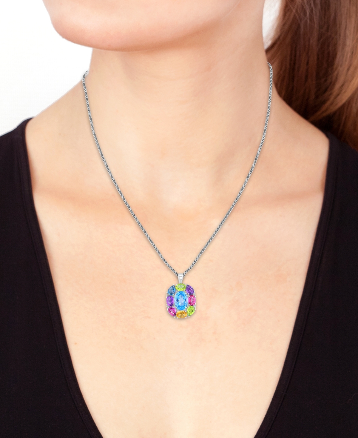 Effy Collection Effy Multi-gemstone 18" Pendant Necklace (17-3/4 Ct. T.w.) In Sterling Silver