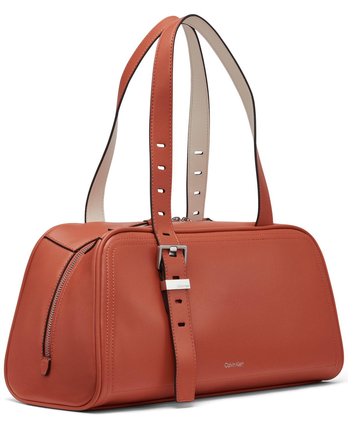 Calvin Klein Lowen Satchel Bag In Chili Spice,cherub White