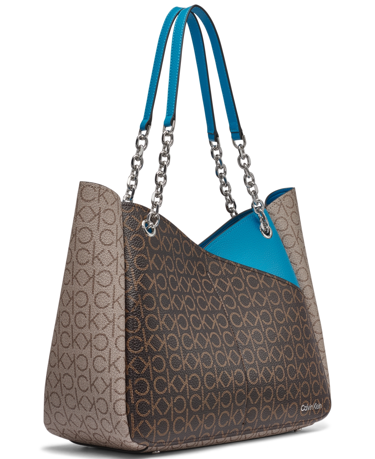 Calvin Klein Zoe Chain Large Tote Bag In Corsica,brown Khaki,alm Taupe
