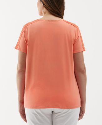 Plus Size Dot Trim Short Sleeve Top