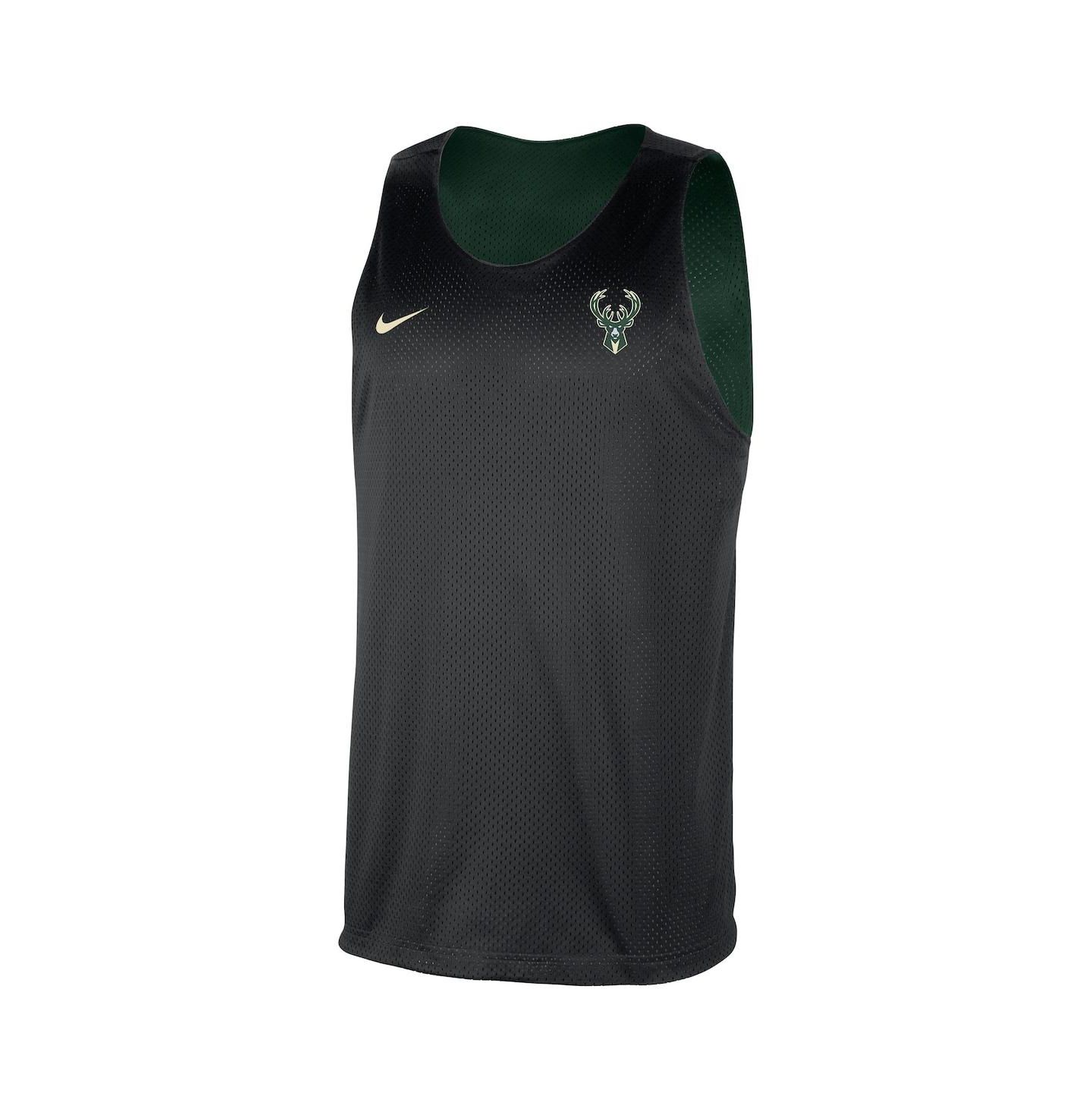 Мужской топ Nike Hunter Green/Black Milwaukee Bucks Courtside Reversible Mesh Practice Jersey — фото 4