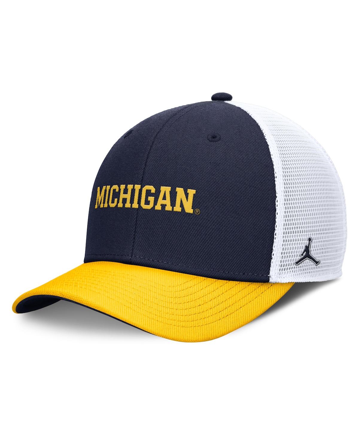 JORDAN MEN'S NAVY/MAIZE MICHIGAN WOLVERINES RISE ADJUSTABLE TRUCKER HAT 