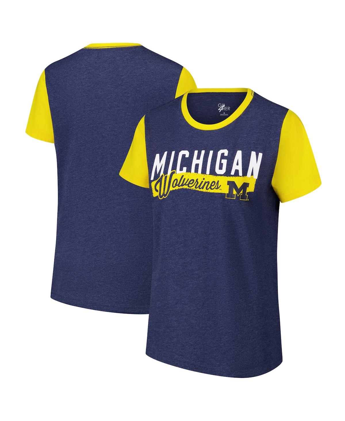 Women's Navy Michigan Wolverines Racer Crewneck Ringer T-Shirt - Navy