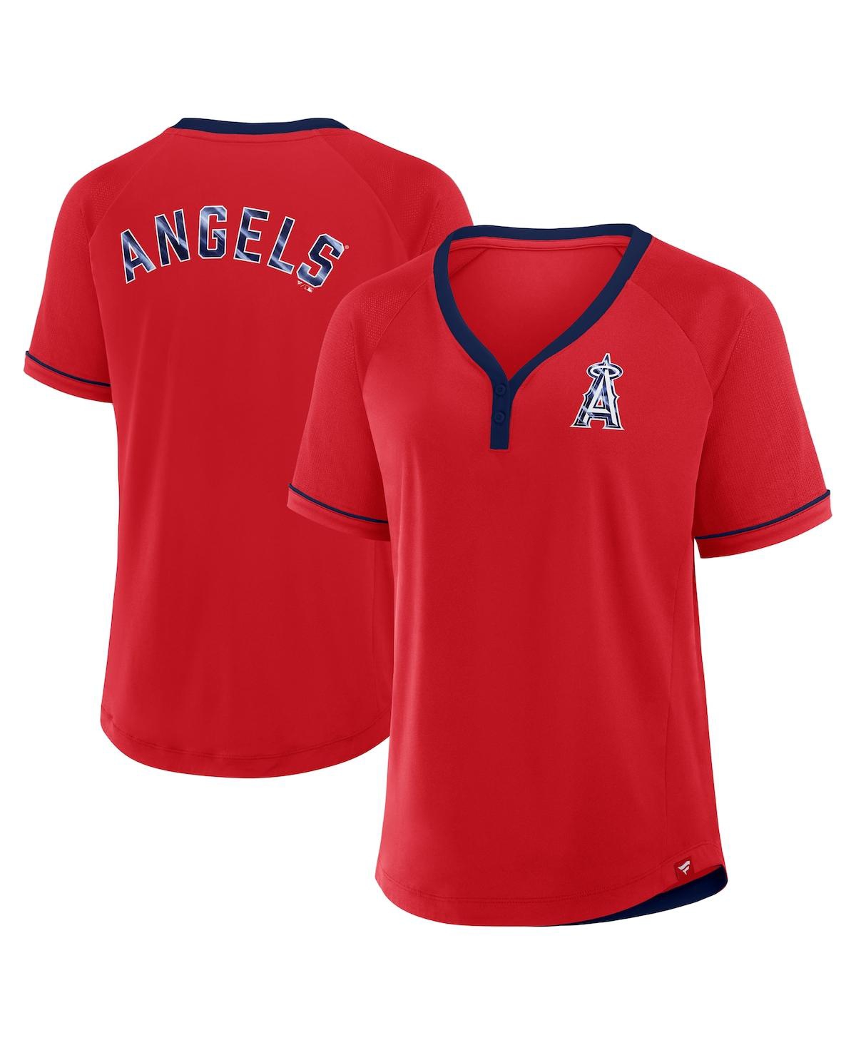 Fanatics Women's Red Los Angeles Angels League Diva Star Raglan V-neck T-shirt In Red