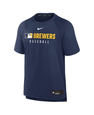 Men's Navy Milwaukee Brewers Authentic Collection Pregame Raglan Performance T-Shirt
