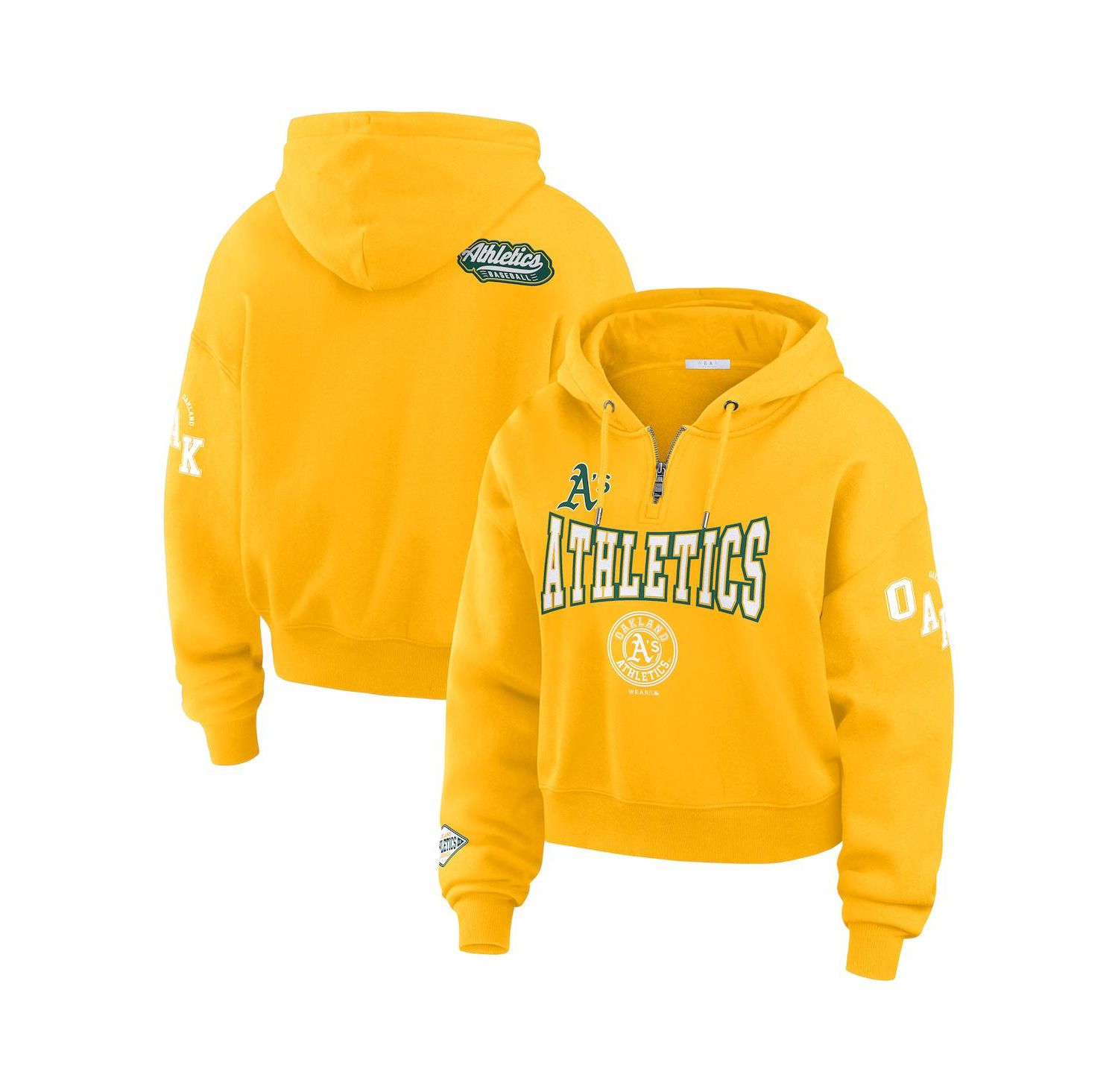 Women's Gold Oakland Athletics Patch Quarter-Zip Hoodie