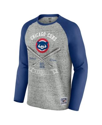 Men's Heather Gray Chicago Cubs Raw Edge Raglan Long Sleeve Baseball T-Shirt