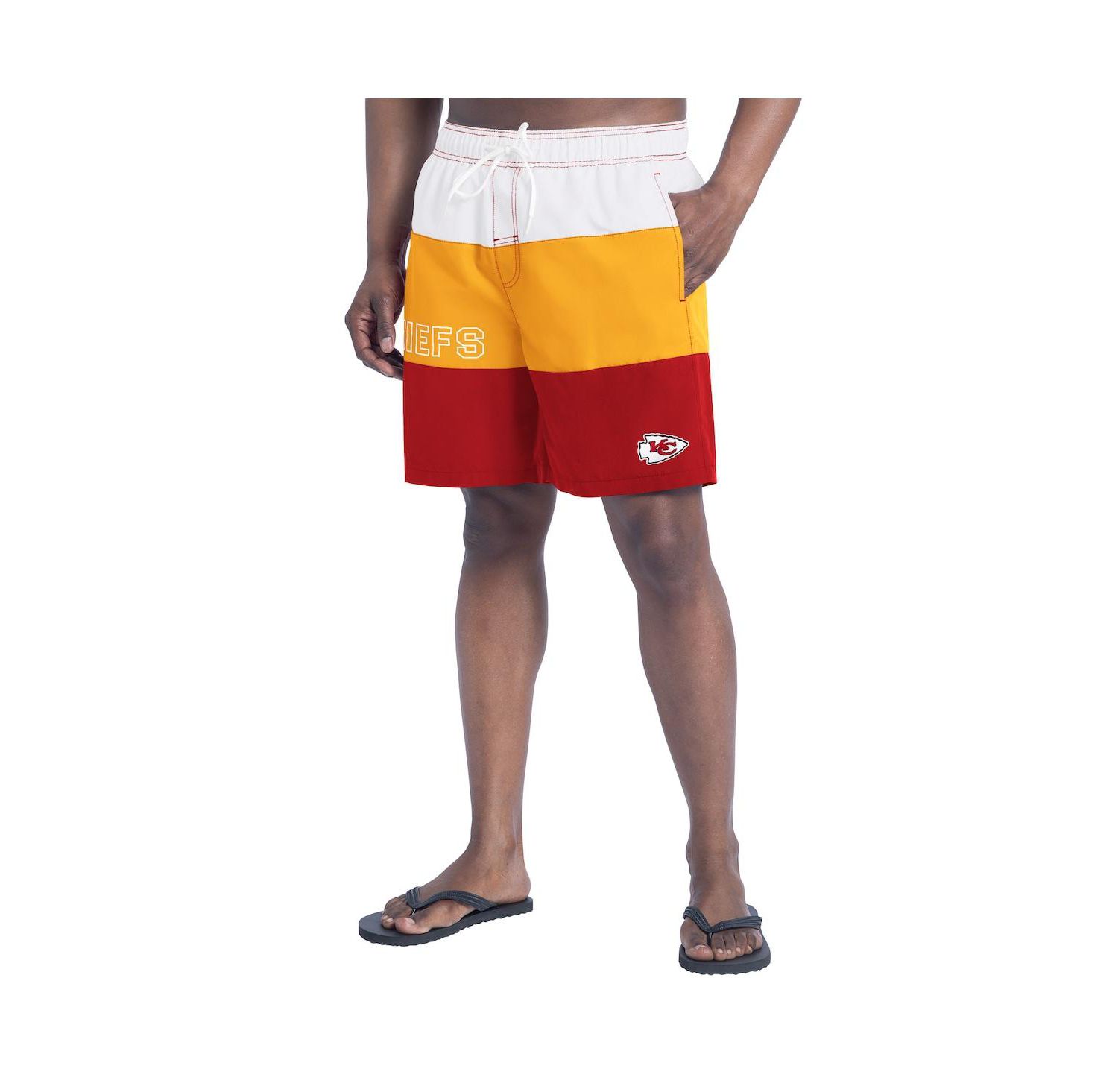 Men's Red/Gold Kansas City Chiefs Sunrise Volley Swim Shorts