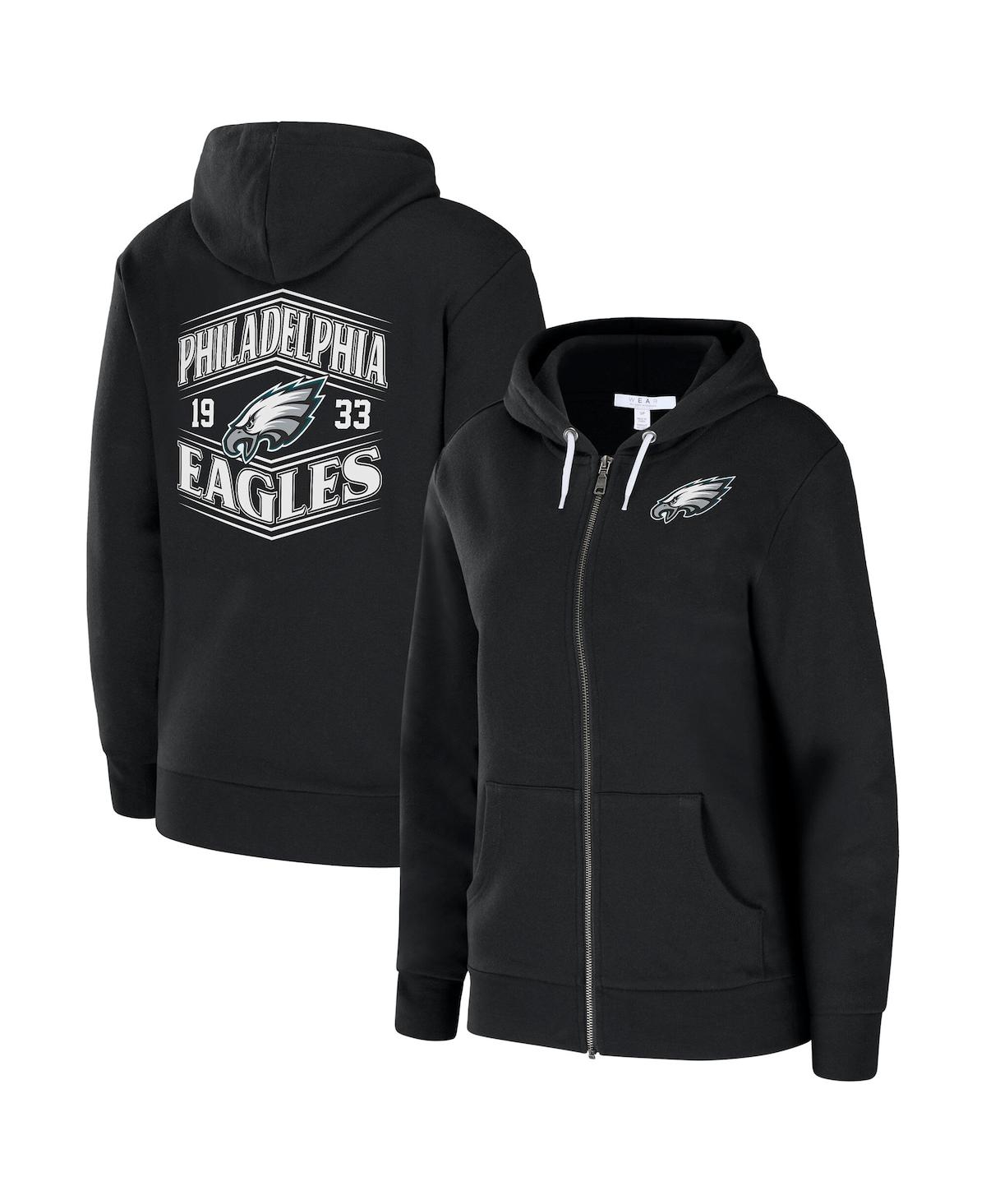 Wear By Erin Andrews Black Philadelphia Eagles Angled Full-zip Hoodie In Black