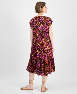 Women's Printed Extended-Shoulder Midi Dress