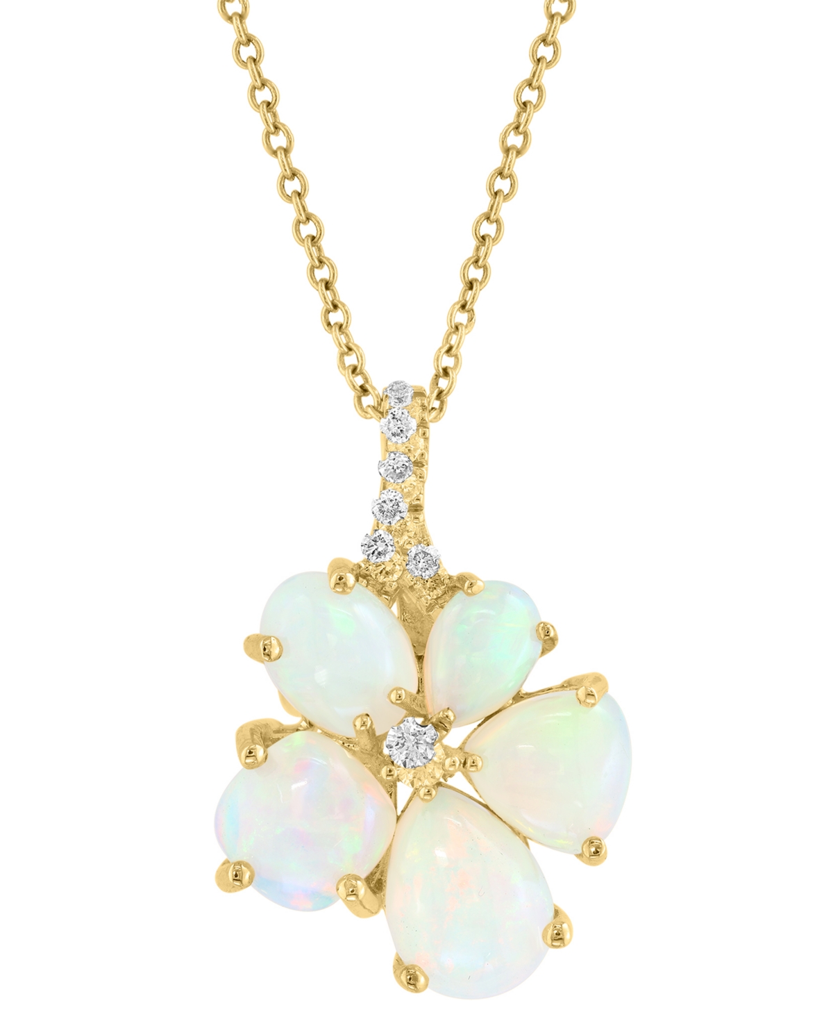 Effy Collection Effy Ethiopian Opal & Diamond (1/10 Ct. T.w.) Flower Pendant Necklace In 14k Yellow Gold, 17" + 1" E