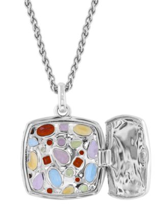 EFFY&reg; Multi-Gemstone Locket 18" Pendant Necklace (6-3/4 ct. t.w.) in Sterling Silver