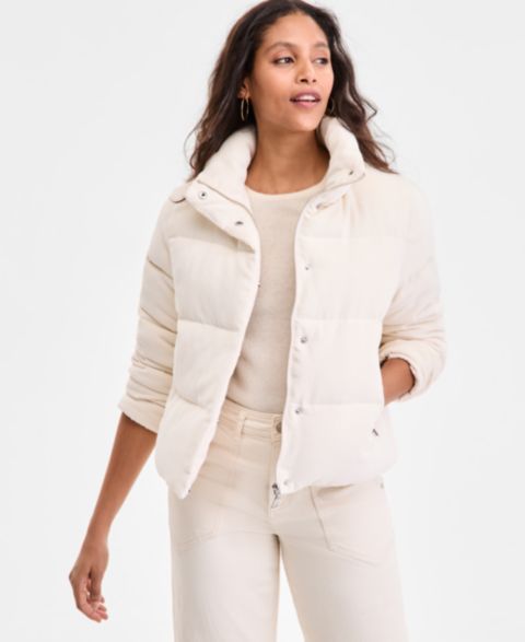 Женские куртки Steve Madden Women's Corduroy Zip-Front Puffer Coat