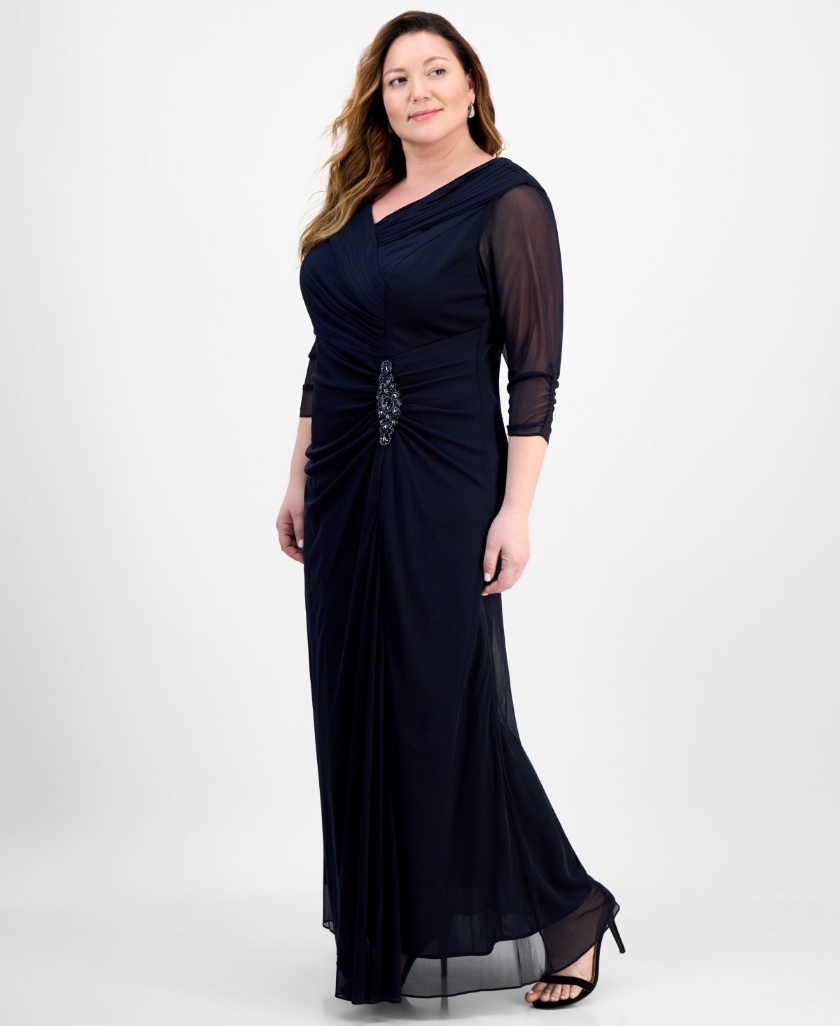 Alex Evenings Plus Size Portrait-collar Side-ruched A-line Dress