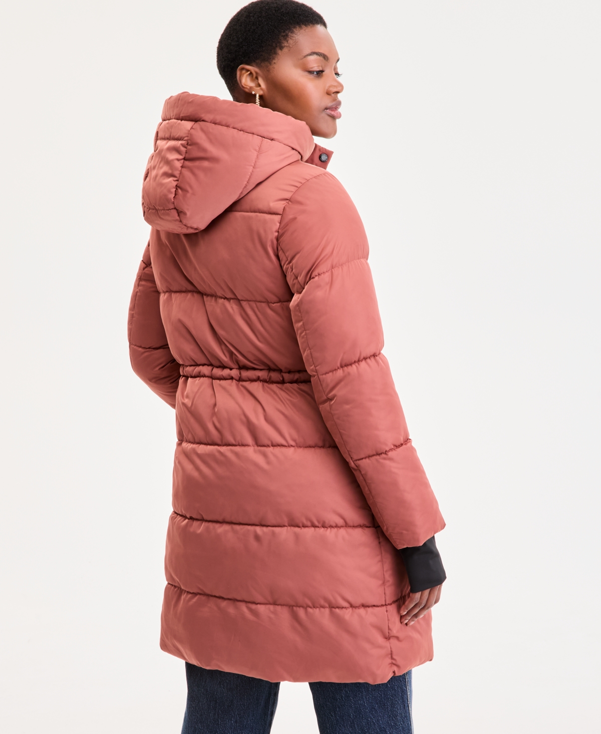 Steve Madden Plus Size Hooded Anorak Puffer Coat In Brown