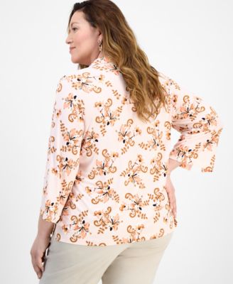 Plus Size  Printed 3/4-Sleeve Tunic, Exclusively at Macy's