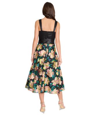Women's Satin Tie-Waist Floral-Embroidered Dress
