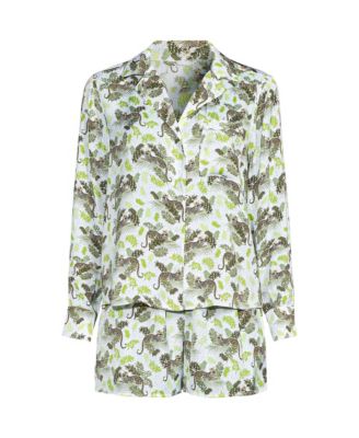 Women's Matte Satin 2 Piece Pajama Set - Long Sleeve Top and Shorts