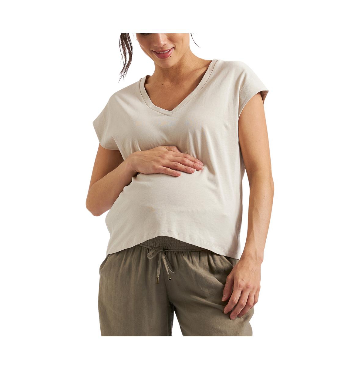 Maternity Ripe Marly Zip Nursing Tee - Stone