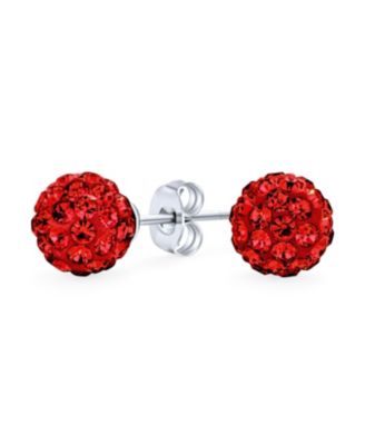 Elegant .925 Sterling Silver Round 8MM Glittering Pave Crystal Disco Ball Stud Earrings