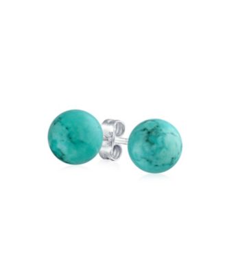 Classic 8MM Natural Stone Round Bead Ball Stud Earrings .925 Sterling Silver