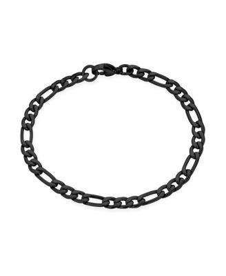 Flat Figaro Link 5MM Necklace and Bracelet Set Black Gold Tone Stainless Steel