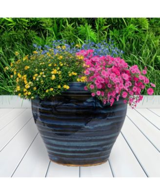 UV- and Frost-Resistant Ceramic Flower Pot Planter with Drainage Holes