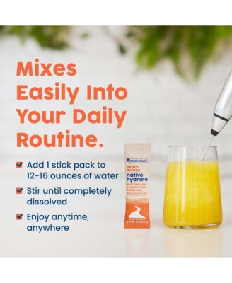 Native Hydrate Stick Packs, Sugar Free Electrolytes Powder with BCAAs, Peach Mango Hydration, Keto & Paleo Friendly, 30 Servings