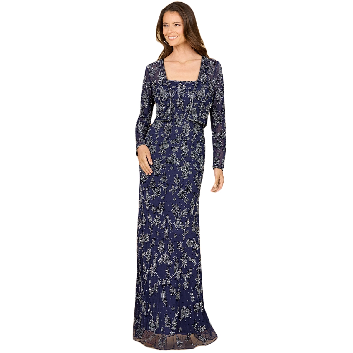 Women's Sheath Gown with Long Sleeve Jacket - Navy