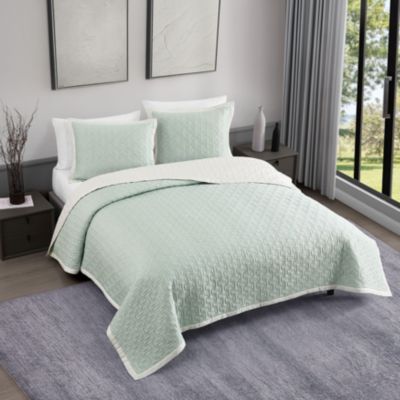 100% Cotton Sateen 3 Piece Textured Quilted Queen Size Coverlet Set
