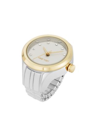 Women's Quartz Two-Tone Metal Alloy Crystal Accented Dial Ring Watch, 23mm