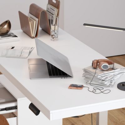 L-Shaped 70.9 in. W Adjustable Height Desk Ergonomic Stand-up Desk White Home Office Sit with Memory Preset Controller