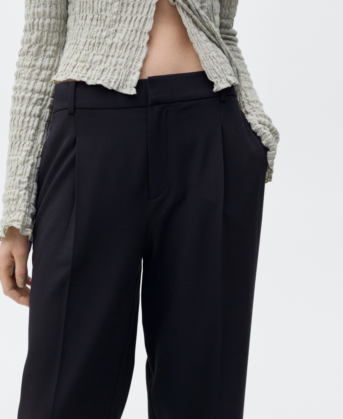 Shop Mango Women's Straight-fit Pleated Trousers Pants In Dark Navy