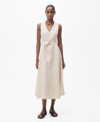 MANGO - Women's Belt Linen Dress