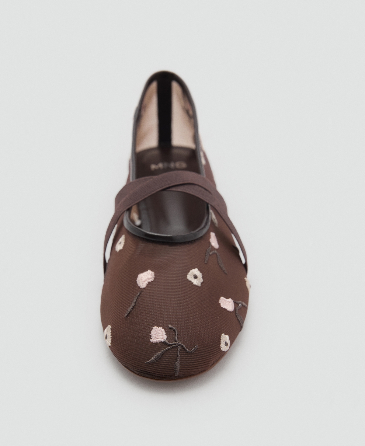 Shop Mango Women's Cross Straps Embroidered Flowers Ballerinas Shoes In Brown