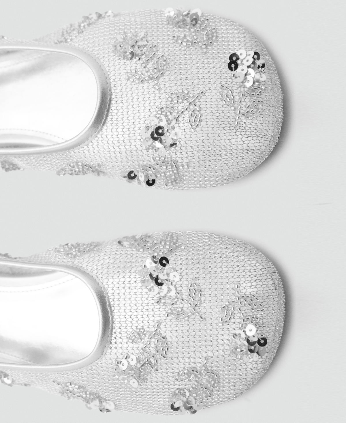 MANGO WOMEN'S SEQUIN EMBROIDERED MESH BALLERINAS SHOES 