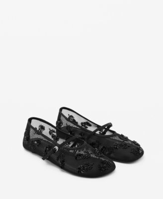 MANGO - Women's Strap Buckle Embroidered Ballerinas Shoes