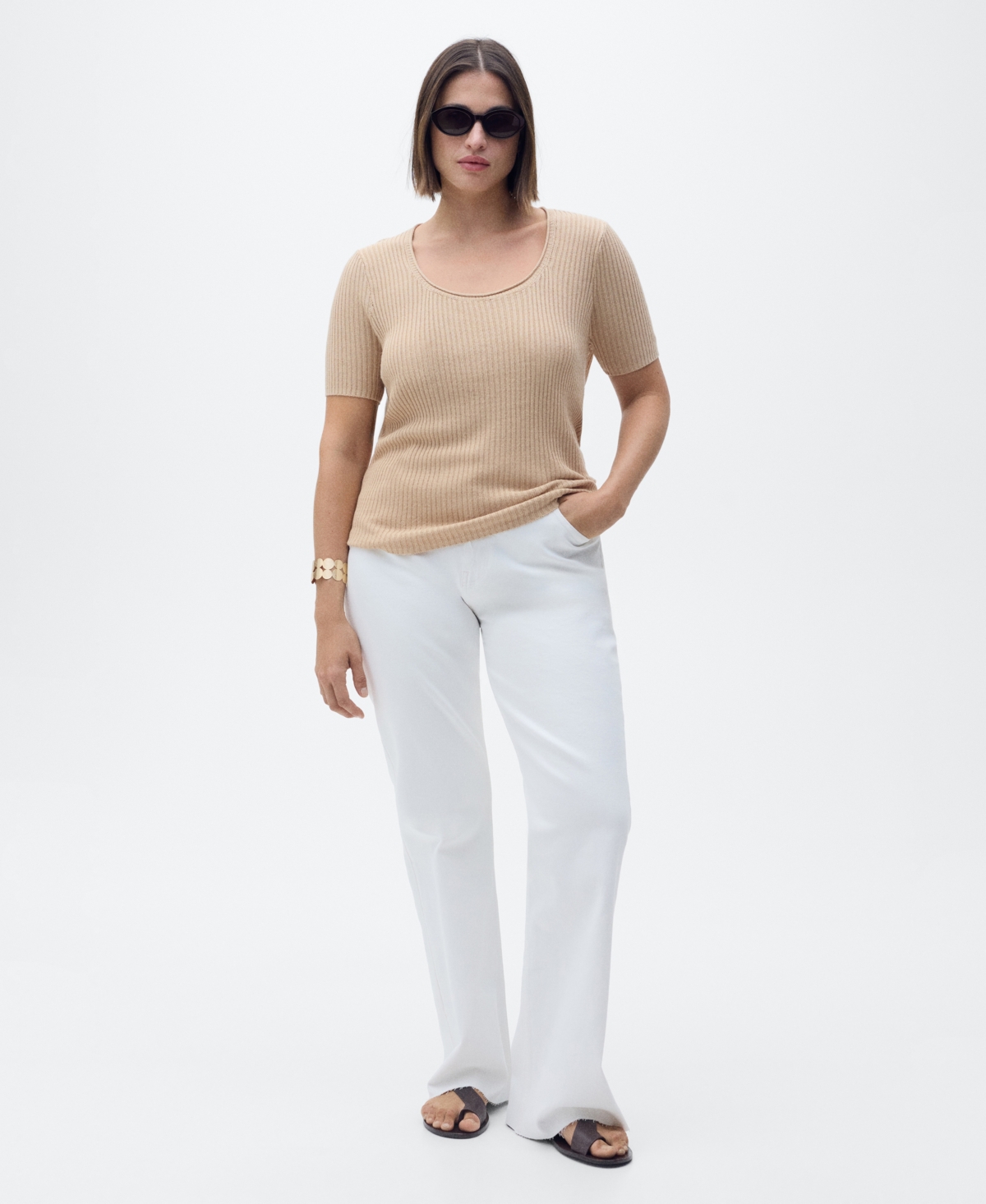 Mango Women's Linen-blend Knitted Sweater In Medium Brown