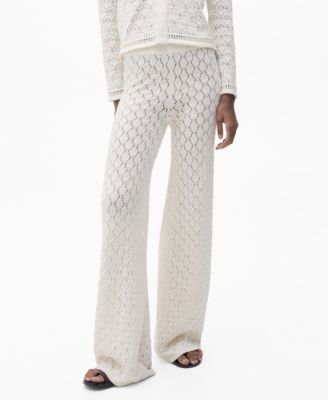 MANGO - Women's Straight Openwork Knit Pants