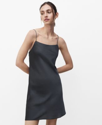 MANGO - Women's Straps Satin Nightgown Dress