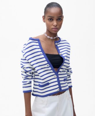 MANGO - Women's Stripped Knit Cardigan Sweater