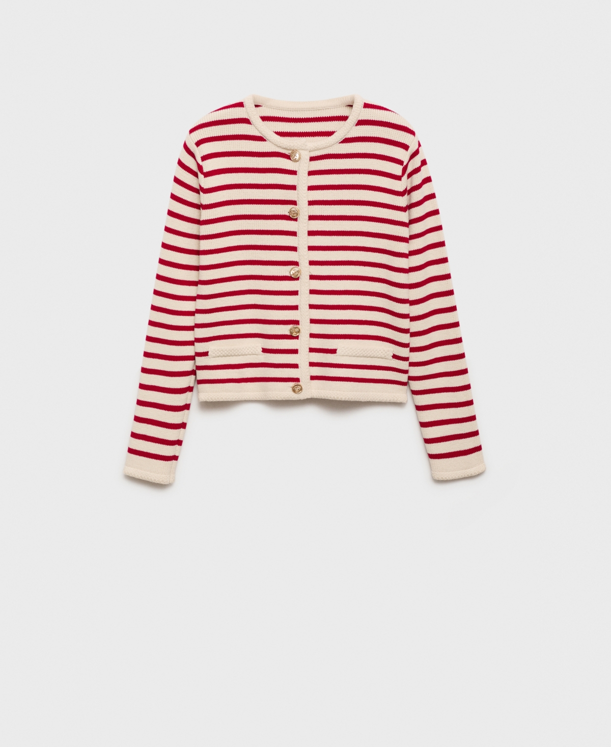 Mango Women's Stripped Knit Cardigan Sweater In Red