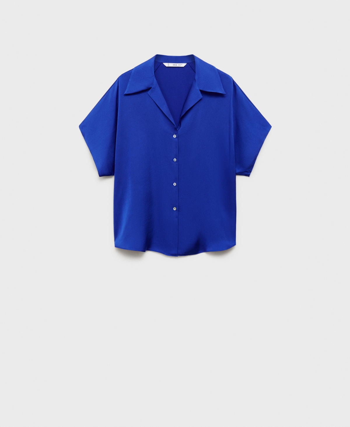 Mango Short Sleeve Satin Button-up Shirt In Night Blue