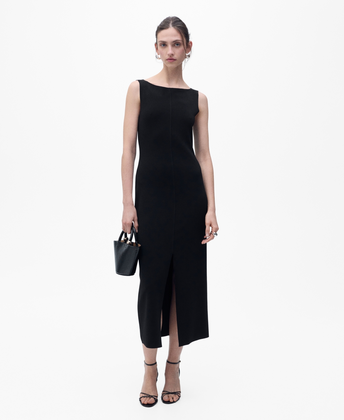 Shop Mango Women's Boat-neck Knitted Dress In Black