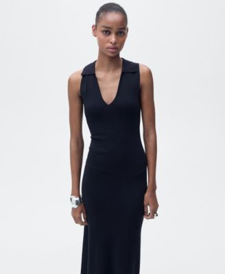 Women's Lapel Knitted Midi Dress