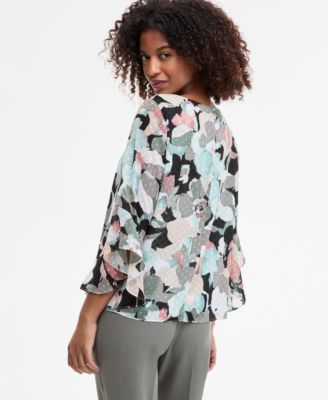 Women's Printed Ruffle-Sleeve Blouse, Regular & Petite