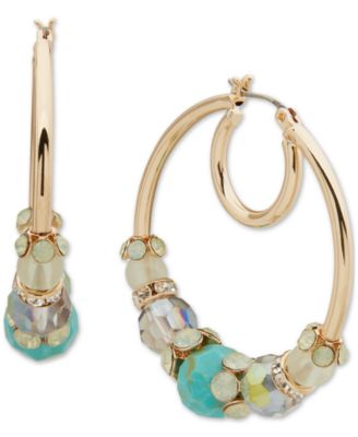 Anne Klein - Gold-Tone Medium Mixed Stone & Bead Hoop Earrings, 1.58"