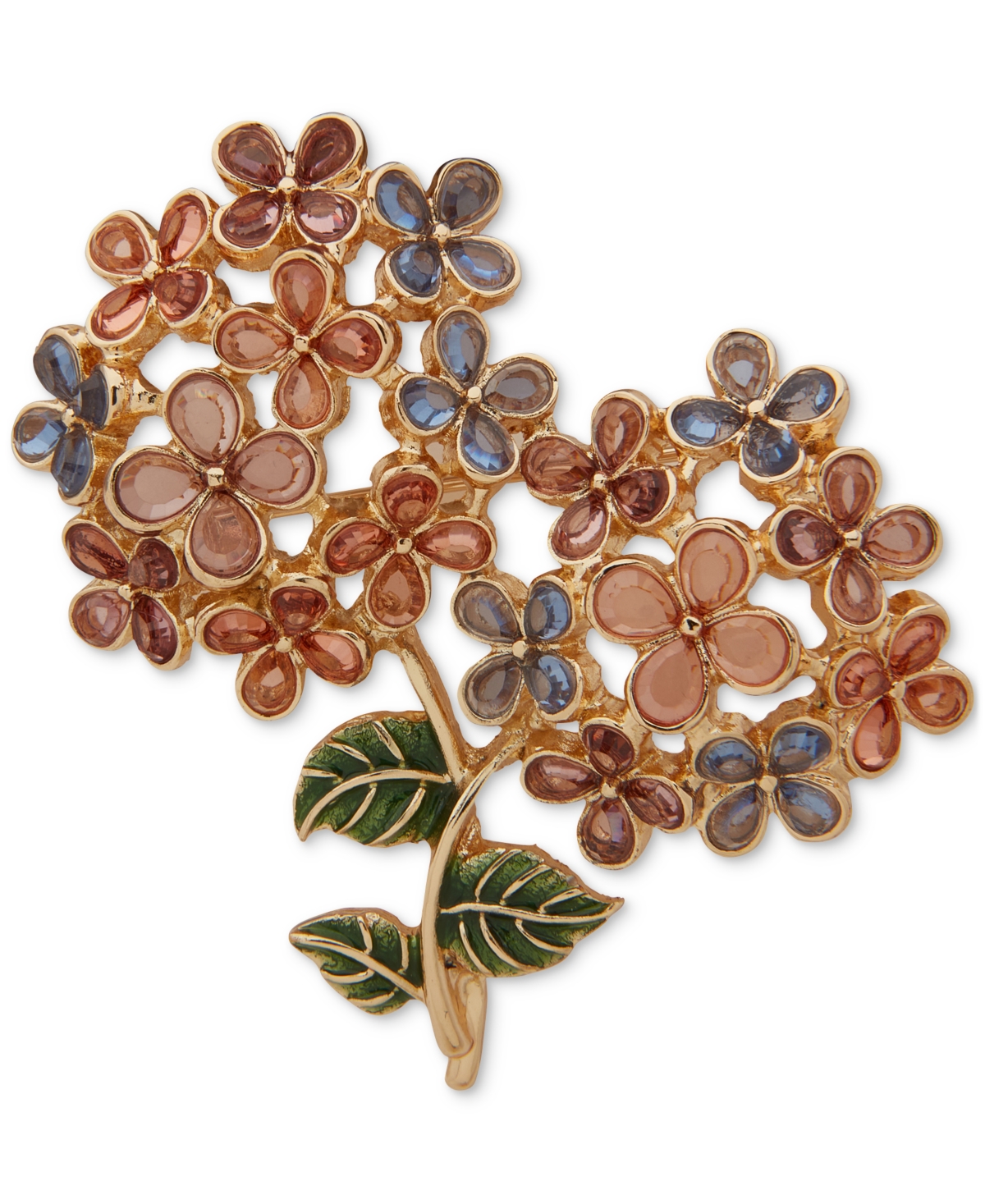 Gold-Tone Mixed Color Stone Double Flower Bouquet Pin - Multi