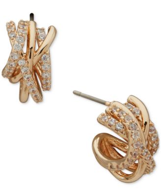 Anne Klein - Gold-Tone Small Pav&eacute; Criss Cross Hoop Earrings, 0.6"