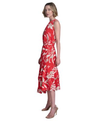 Women's Belted Tiered Asymmetric-Hem Dress